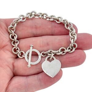 Vintage Sterling Silver 925 Heart Toggle Bracelet 7.5"